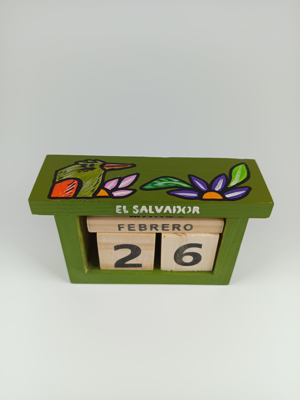 Calendario Eterno de Madera con dibujo de Torogoz Verde.