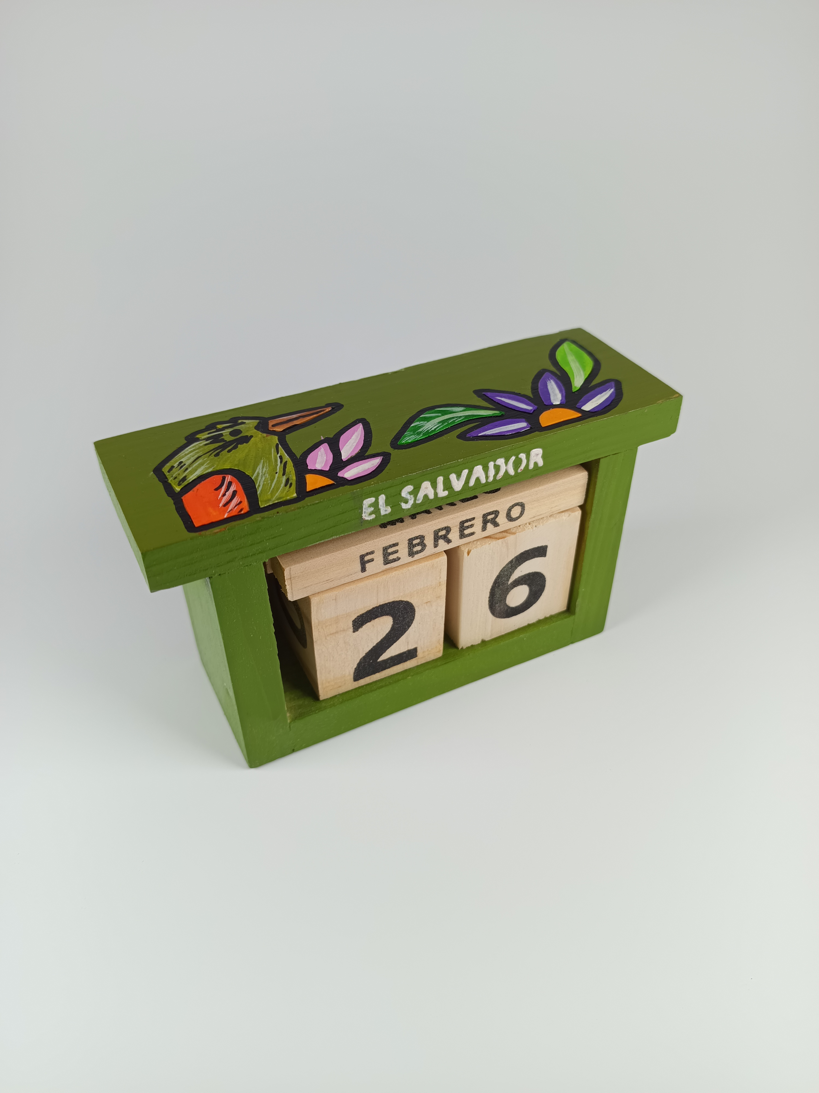Calendario Eterno de Madera con dibujo de Torogoz Verde.