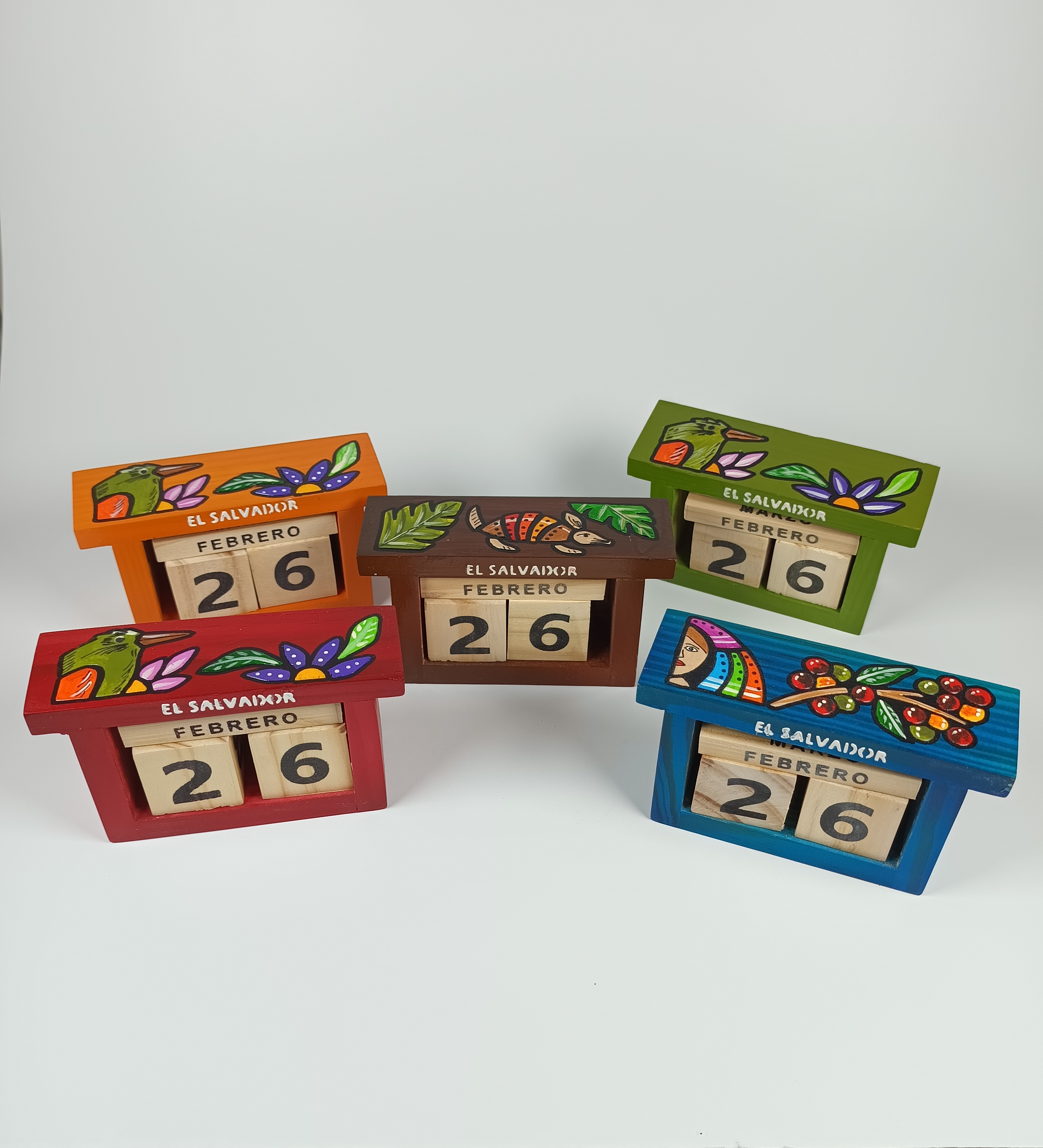 Calendario Eterno de Madera con dibujo de Torogoz Verde.